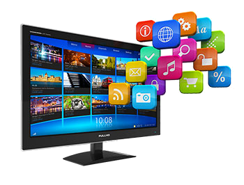 Television screen surrounded by app icons